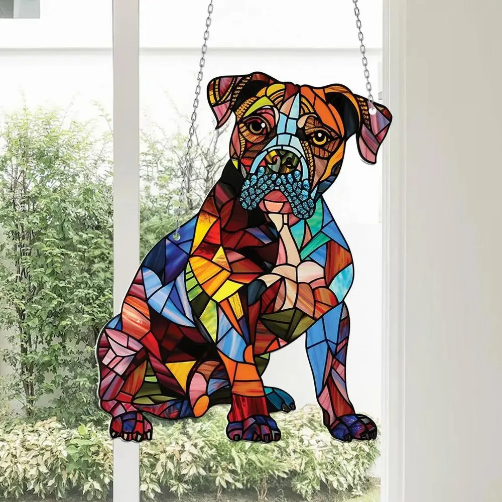 2D Acrylic Pendant Colorful Pet Dog Stained Suncatcher Window Hanging Pendants Animals Ornament for Garden Home Room Wall Decor
