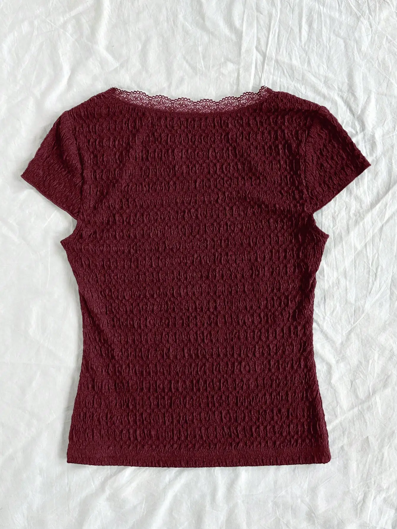 Europe and the United States fresh girls pure desire lace sexy low-cut round neck slim stretch short-sleeved T-shirt top