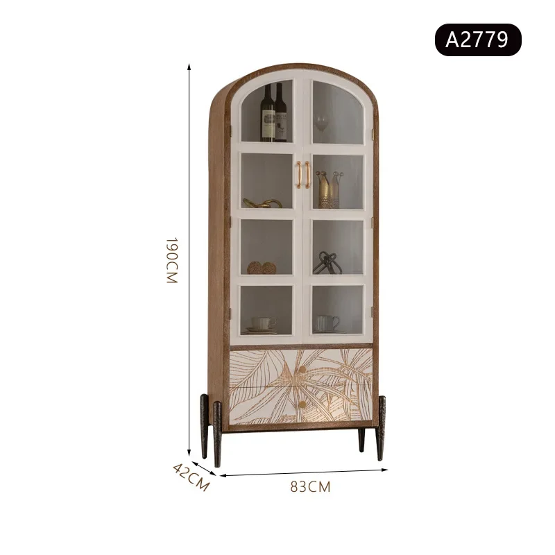 Wabi-**** retro carved combination entrance cabinet American rural dust-proof glass wine cabinet figure arched door display cabi