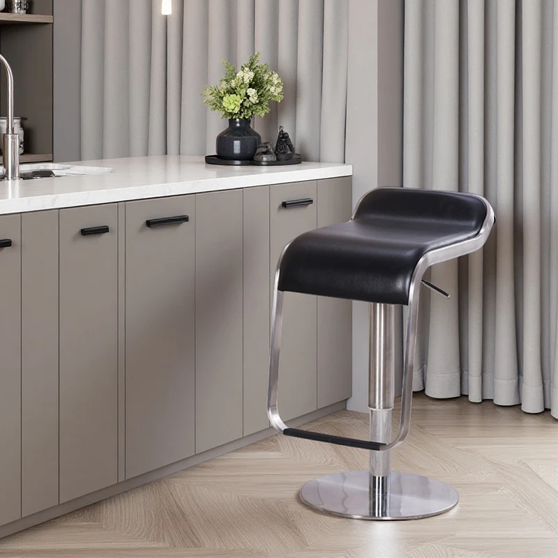 Silla de comedor giratoria moderna de lujo de cuero negro (1 unidad), con altura del respaldo ajustable, una silla de bar