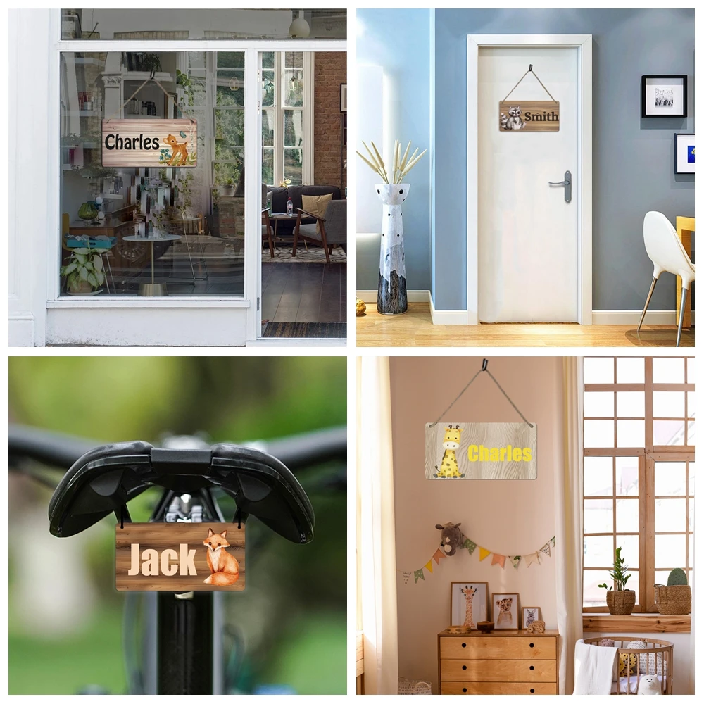 1 pc pretty fox animals Customized Name Tag Color Custom Signage Personalized Listing Hanging Sign For Room Decor