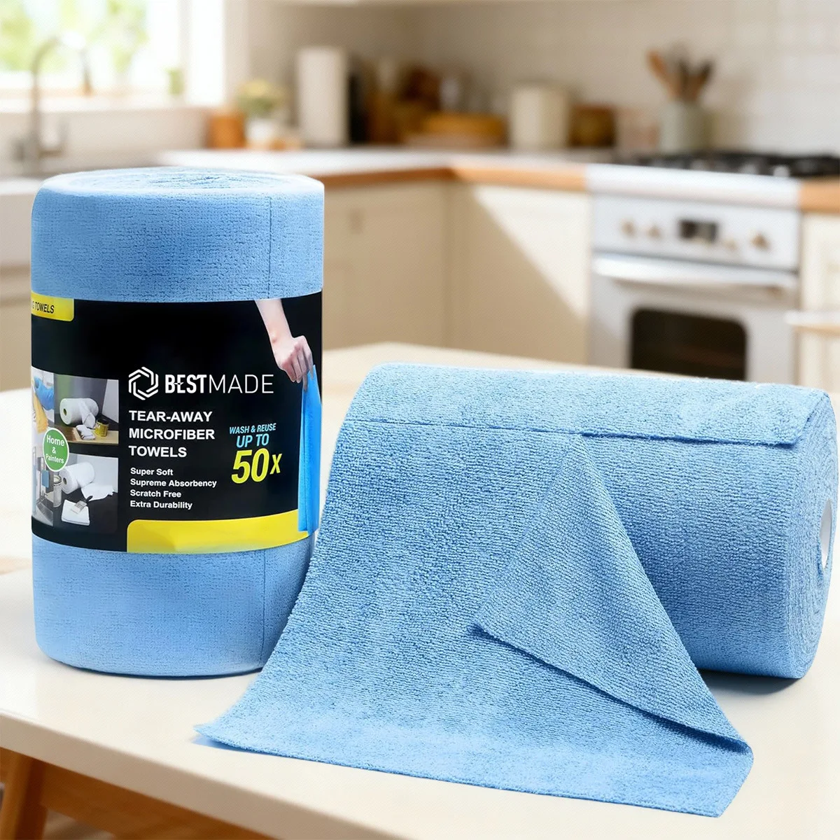 Hand-tearable Rags Thickened Water-absorbent Lint-free Towel Rolls, Microfiber Kitchen Dishwashing Cloths