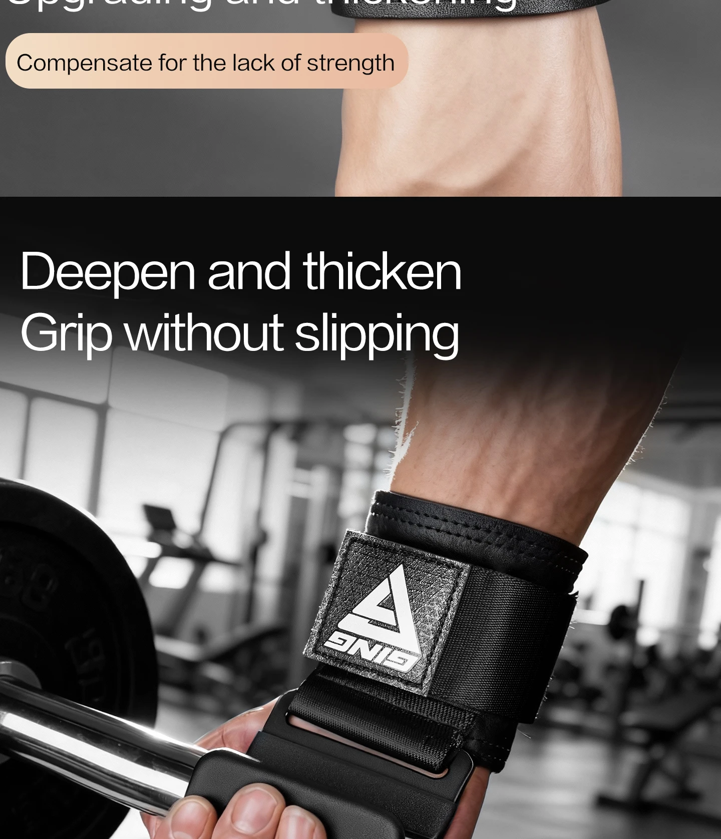 Gewichtheber-Hakengriffe mit Handgelenkbandagen, Fitness-Handgelenkriemen, Gewichtheber-Hakenriemen, Klimmzug- und Powerlifting-Handschuhe – Detail 2