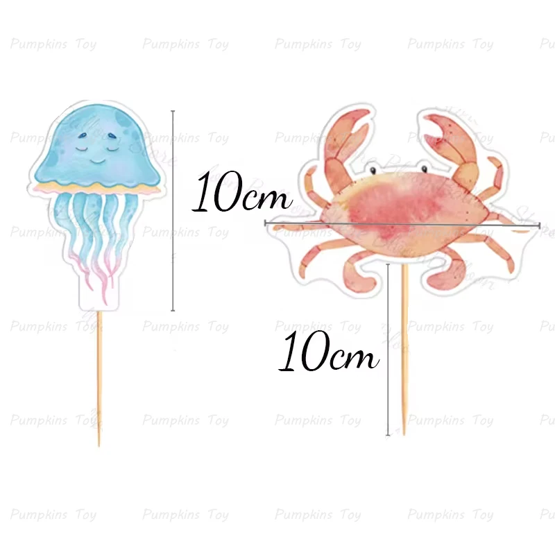 17 Stück Meereskuchenaufsätze Meerjungfrau Krabbe Seepferdchen Cupcake Topper Ozean Thema Kuchen Dekoration Babyparty Kindergeburtstag Dekoration – Detail 2