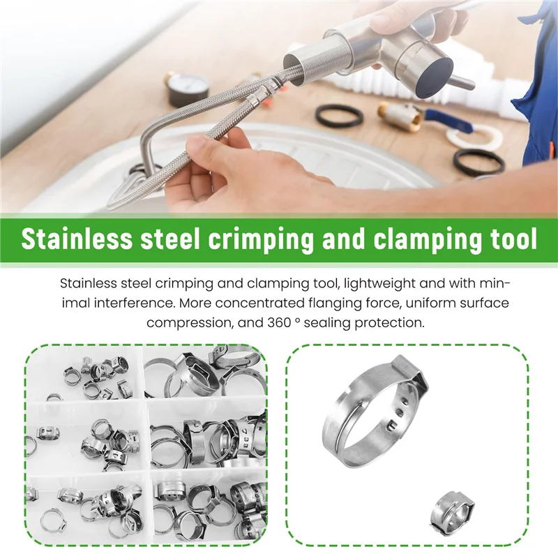 

N96R Stainless Steel Single Ear Hose Clamp, 80Pcs 6-23.6Mm Crimp Hose Clamp Assortment Kit Ear Stepless Cinch Rings Crimp Pinch