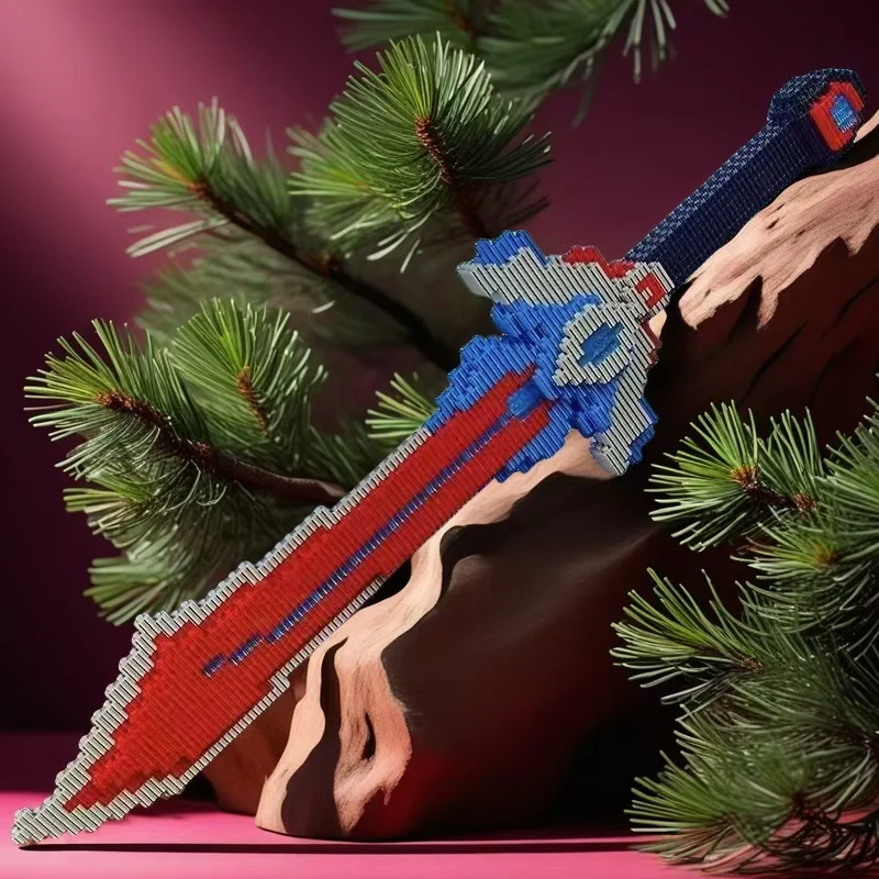 Set di blocchi di costruzione fai-da-te con spada magica, coltello da cartone animato ad alta difficoltà, forniture per feste, regalo di festa a sorpresa creativa