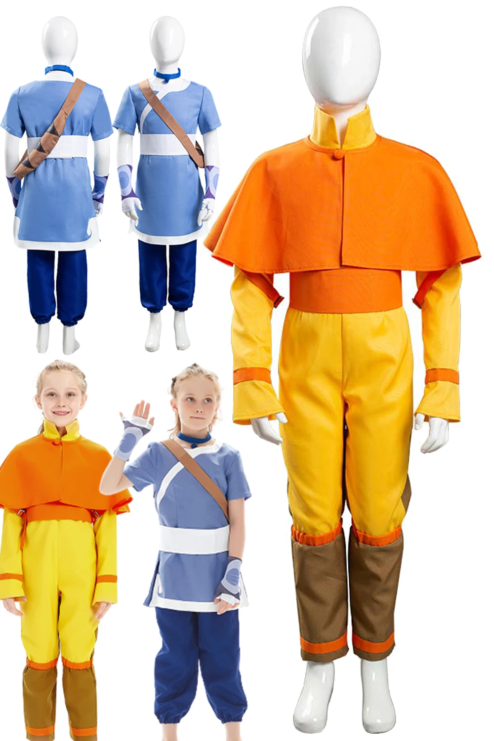 Aang Katara Cosplay Kids Role Play Cartoon Last Cosplay Airbender Costume Children Roleplay Fantasy Fancy Dress Up Party Clothes