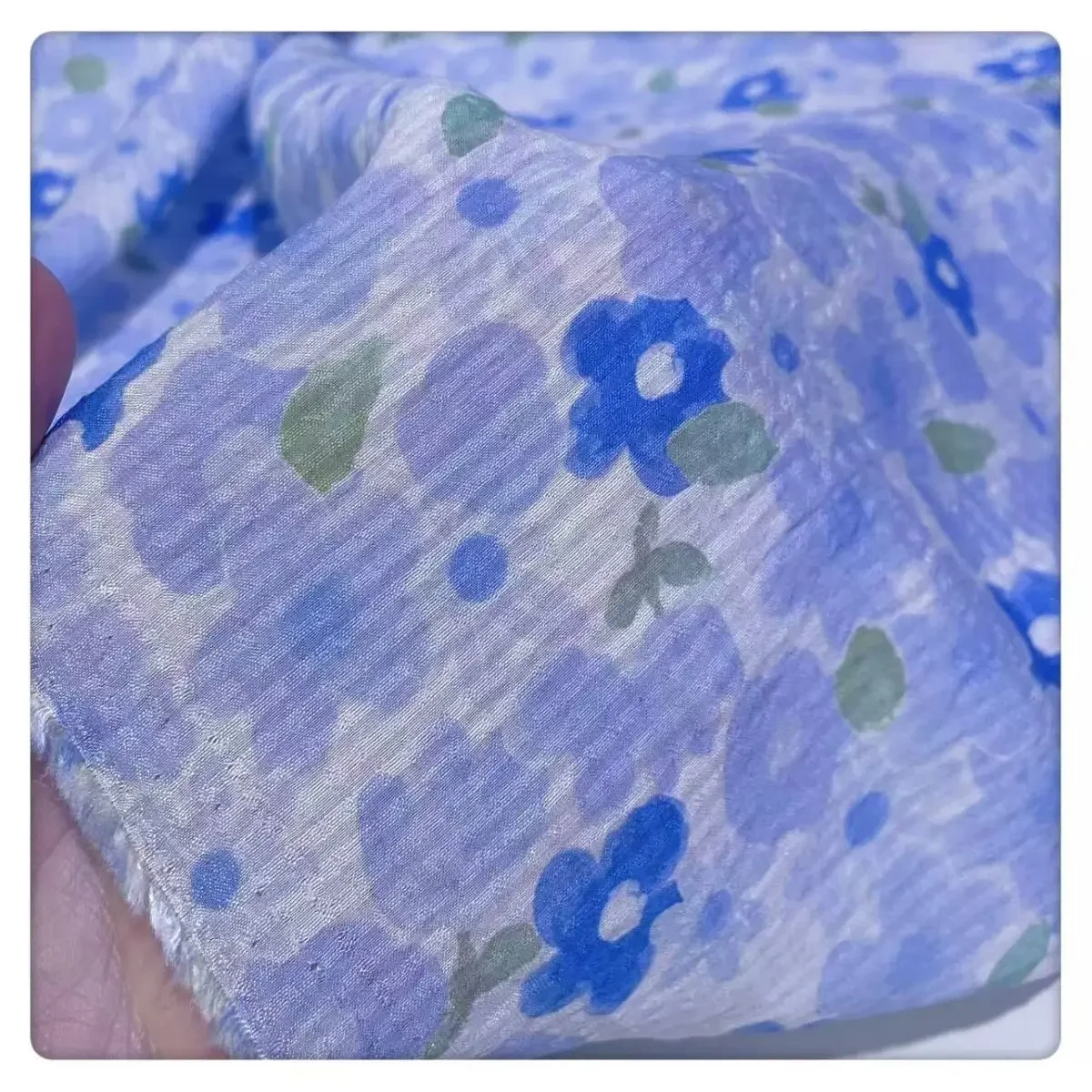 Blue Floral Bubble Texture Natural Fiber Cotton Fabric Soft Breathable Material For Summer Cheongsam Dress Shirt DIY Sewing Clot