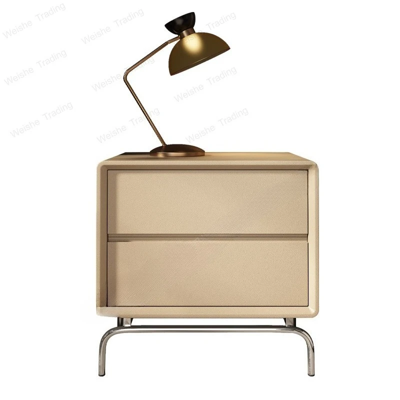 Nordic bedside table modern simple household bedroom bedside table leather solid wood small bedside storage cabinet