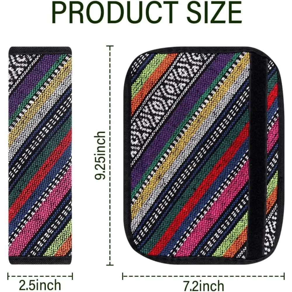 Artificial Linen Texture Fabric Car Shoulder Pad Bohemian Style Belt Safety Belt Cover Colorful Ethnic Car Interior