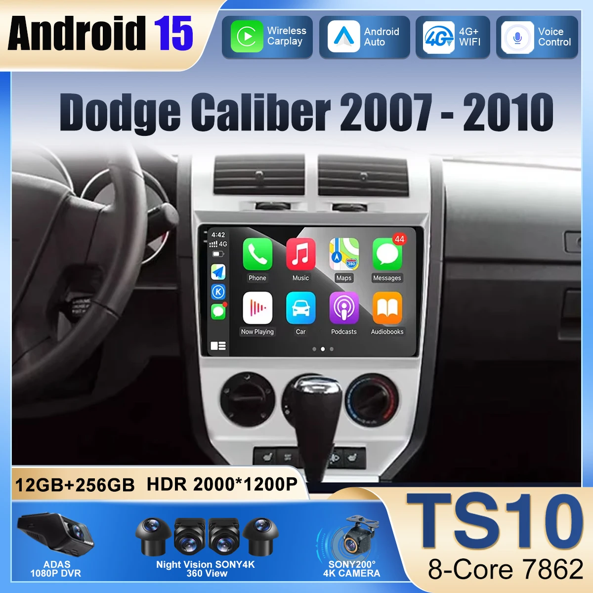 

AUTO CPU Android 15 For Dodge Caliber 2007 - 2010 Autoradio GPS Navigation 5G wifi BT Car Multimedia Player Carplay No 2din DVD