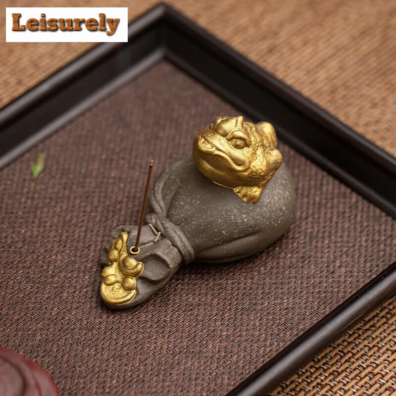 Creative Money Bag Golden Toad Fragrance Insertion Holder Home Line Incense Burner Indoor Censer Seat Zen Tea Pet Desktop Crafts