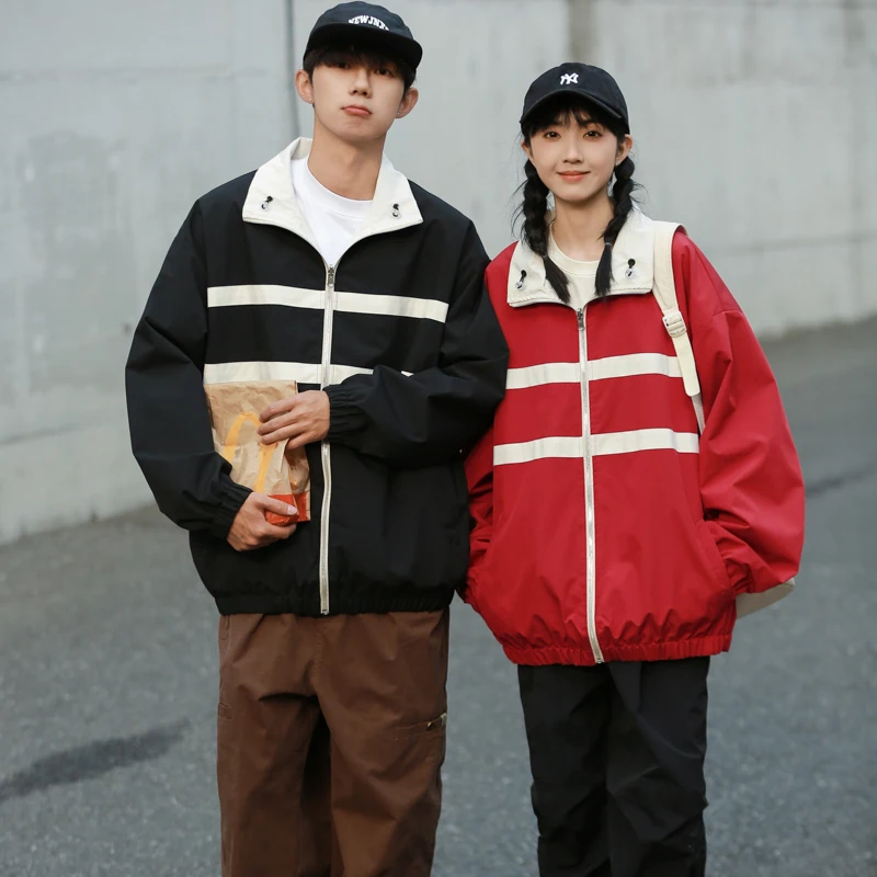 

Двусторонняя одежда, повседневная свободная мужская куртка с воротником-стойкой, модная городская одежда из полиэфирного волокна, длинная летняя куртка