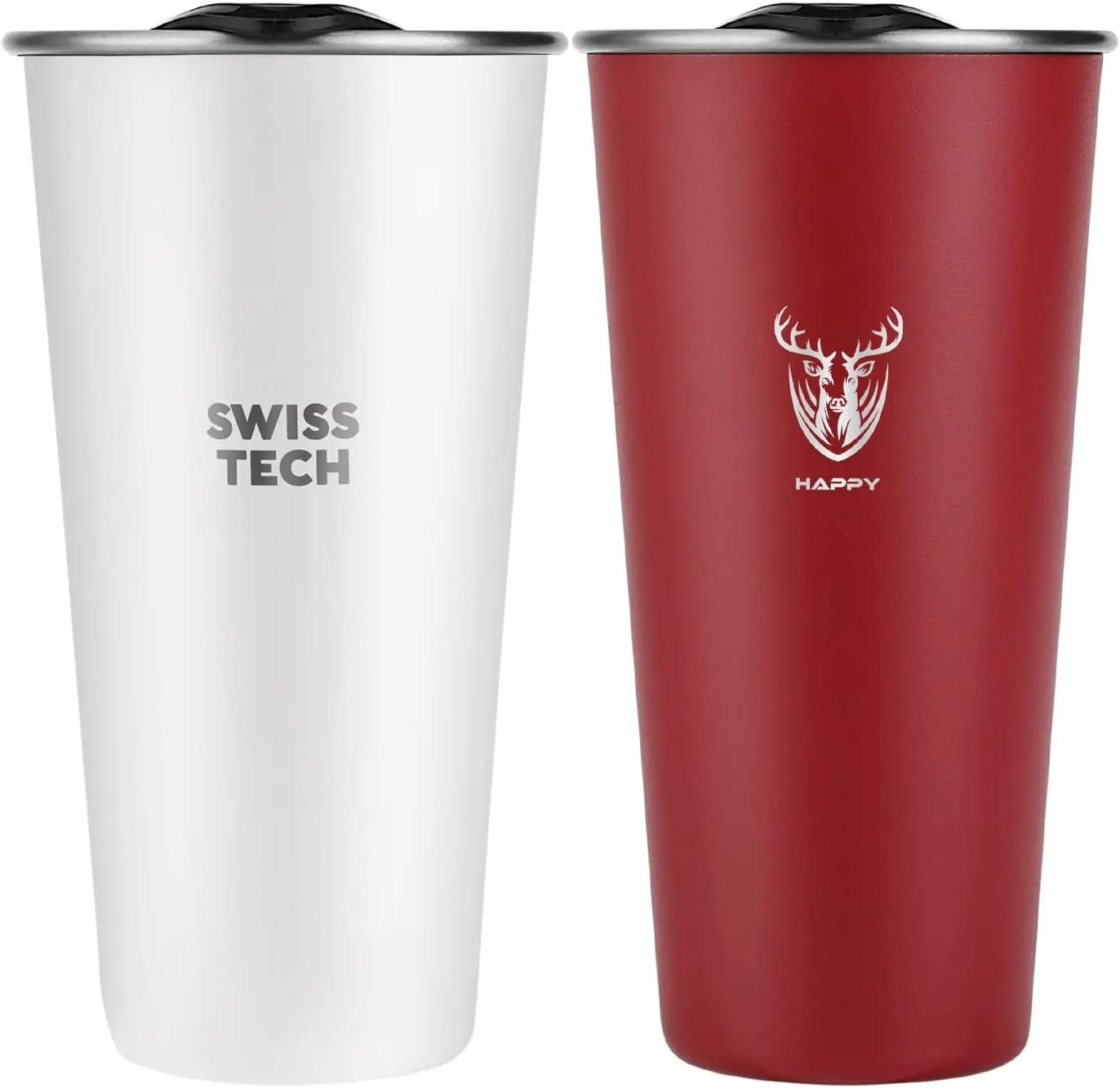 

16oz Stainless Steel Cups, 2 Pack Double Wall Pint Cup Glasses, Insulated Tumbler with Lid, Durable Cups(Red&White)