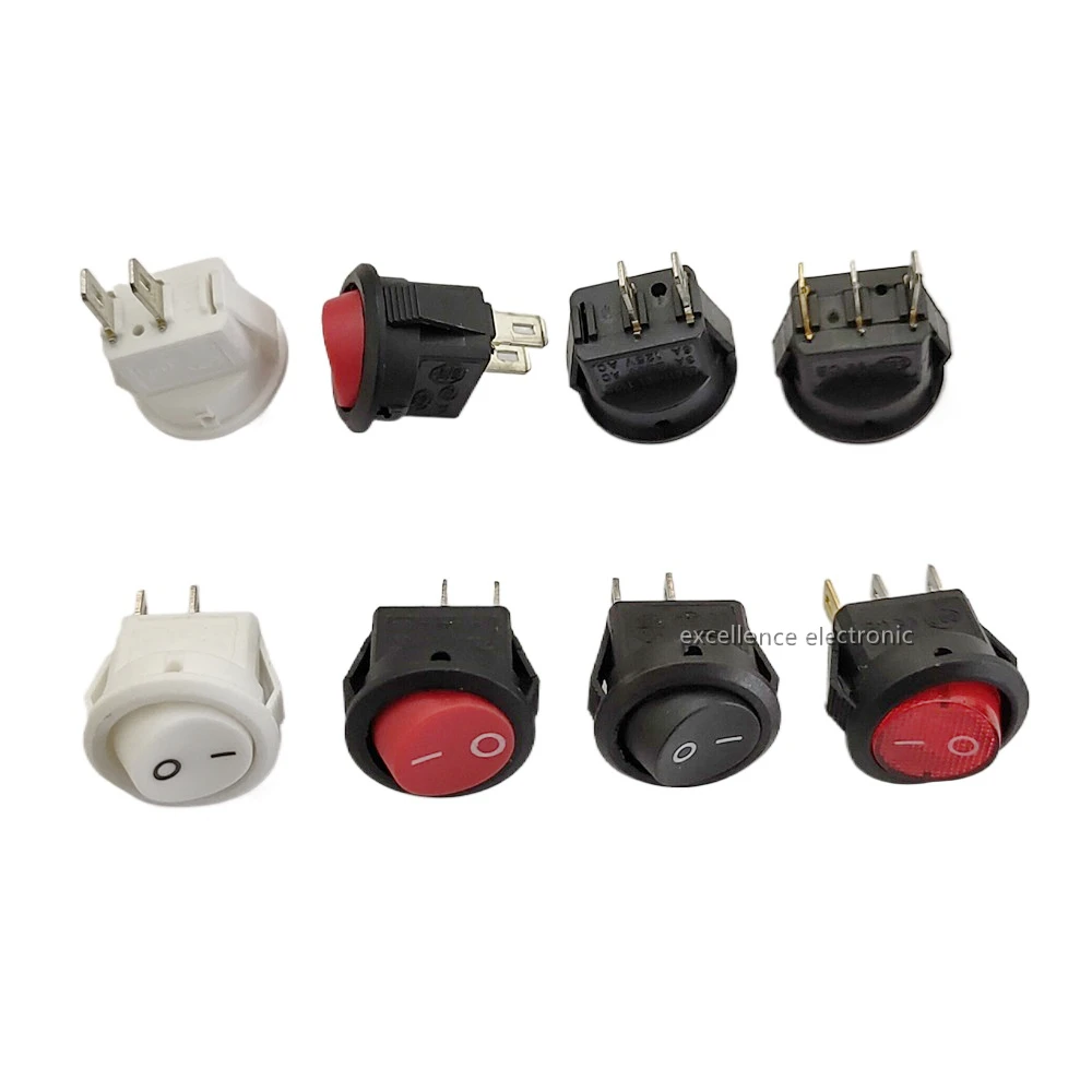 2/5/10Pcs Round Rocker Switch 16mm 2 PINS 2 Position ON-OFF SPST 3A/250V 6A/125V 3Pin Red with LED For Househeld DIY Replacement