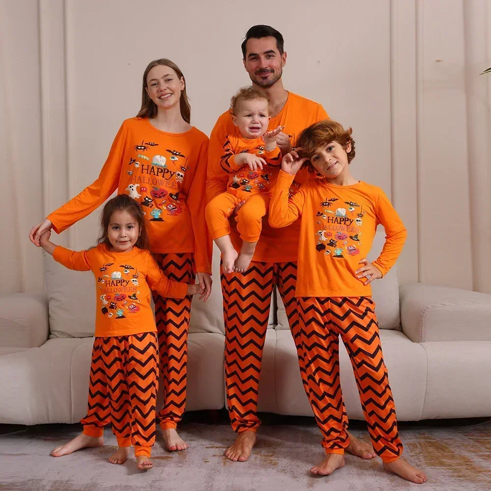 Happy Halloween Print Family Matching Pajamas New 2024 Women Men Boys Girls Clothing Set Baby Romper Soft Sleepwear Holiday Wear