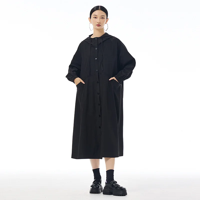 

European and American high-end hooded jacket for women, long sleeved workwear windbreaker, autumn loose casual versatile jacket