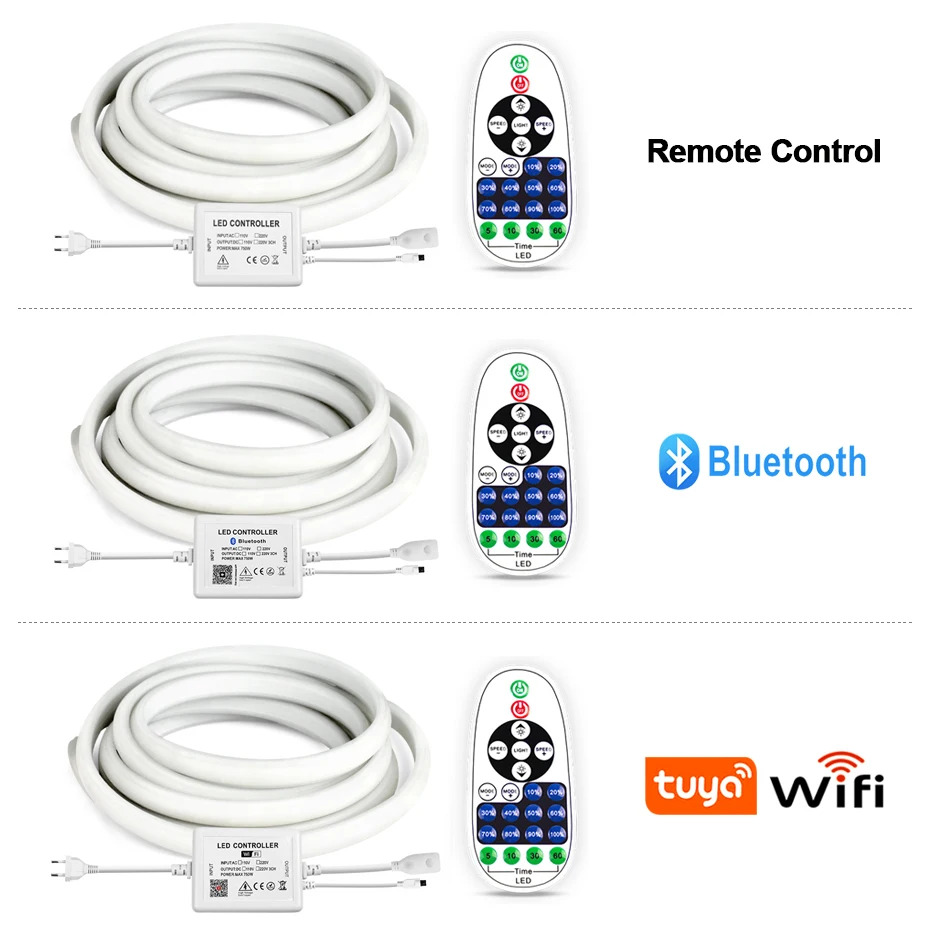 AC220V LED-Streifenlichter, COB, IP65, wasserdichtes LED-Band, hohe Helligkeit, flexibles Band, 288 LEDs/M, Fernbedienung/Bluetooth/WiFi-Steuerung