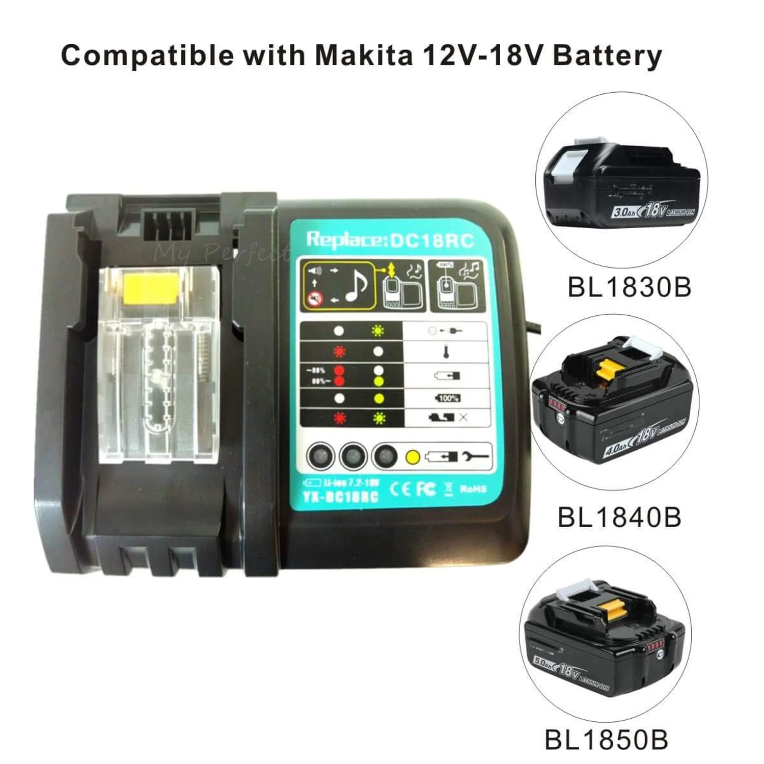 Battery Charger Compatible with Makita 14.4V-18V Li-Ion Battery with LED Screen BL1860B,BL1850B,BL1840,BL1830 Power tool Charger