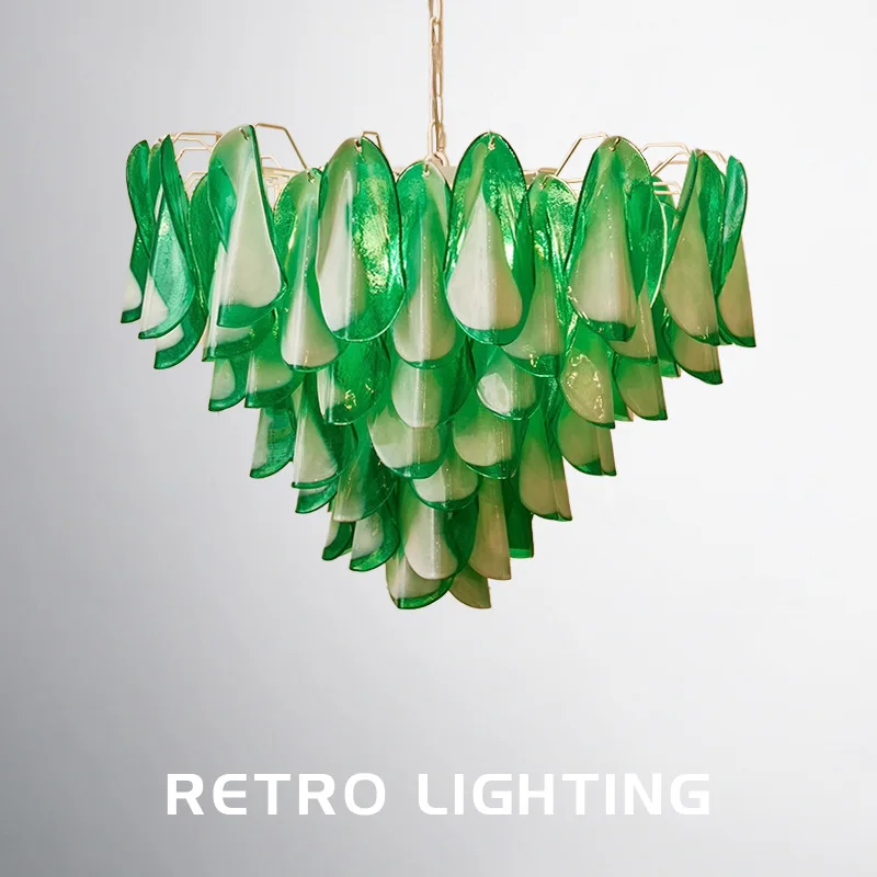 2026 Hot Sale French Murano Petal Foreign Trade Glass Vintage Living Room Bedroom Chandelier Villa Designer Art Lamp Restaurant