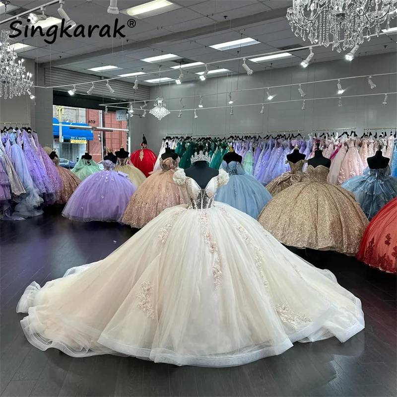 فستان حفلة الأميرة Quinceanera ، فساتين بلورية رائعة ، مزين بالخرز ، فستان حفلة موسيقية 16 حلو ، فساتين الزفاف