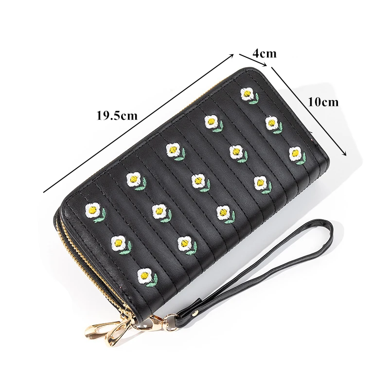 Fashion Women Long Wallet Double Layer Zipper Coin Phone Money Bag PU Leather Female Credit Card Wallets Flower Embroidery Purse