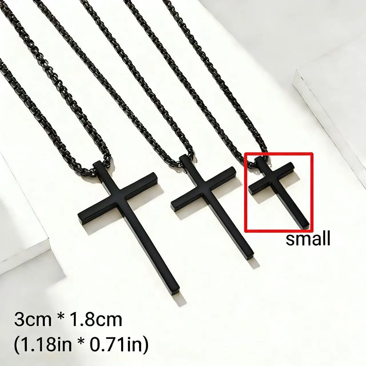 HNSP 316L Edelstahl-Kreuzanhänger-Kettenhalskette für Herren, Unisex, einfacher Stil, große, mittlere und kleine Größe, wasserdichter Schmuck – Detail 9