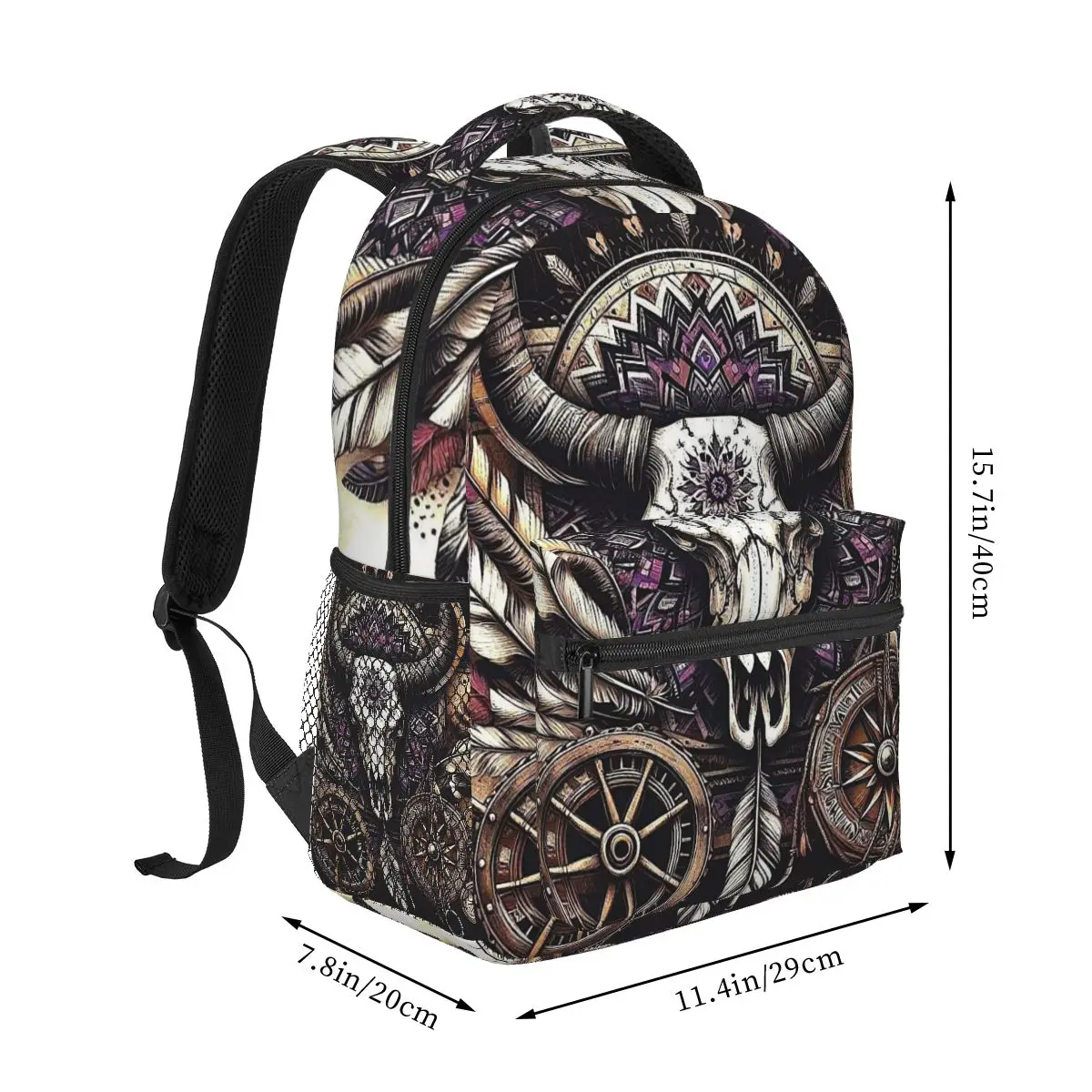 Tribal Bull Head Western Cowboy Backpack Student Boys Girls BookBag Children School Bag Computer Shoulder Bags for Men Women