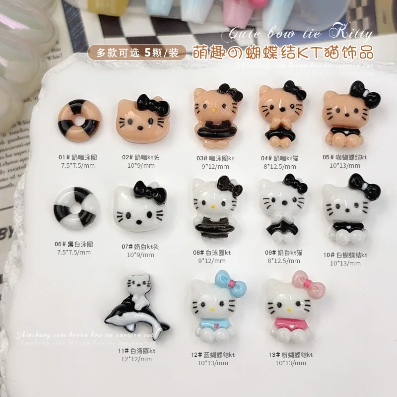 10Pcs Miniso 3D Hello Kitty Black/Brown Nail Art Charms Resin KittyCat Nail Charms For DIY Nail Art Decor Sanrio Nail Accessory