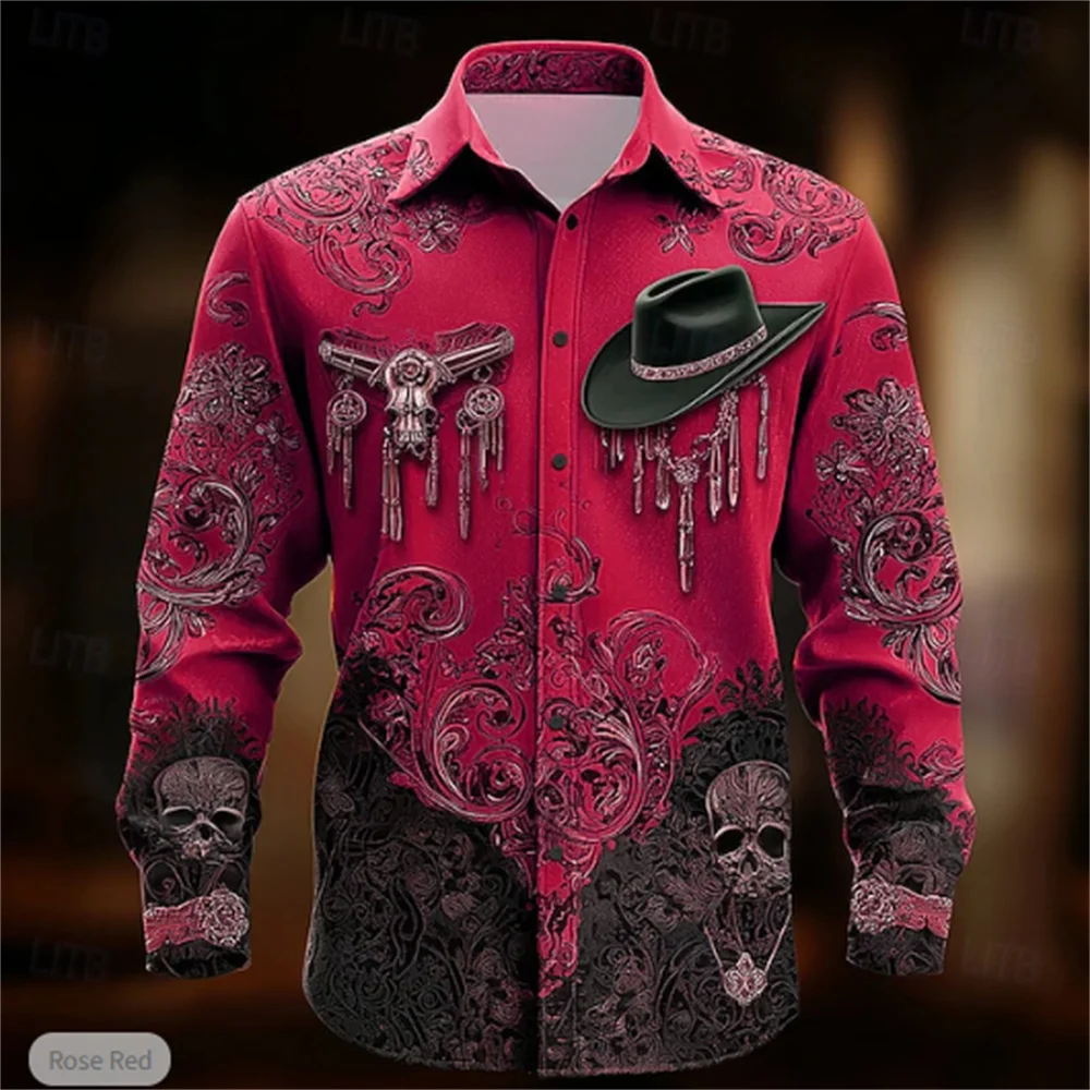 New men's long-sleeved shirt with a hood print, stylish and luxurious long-sleeved shirt top.