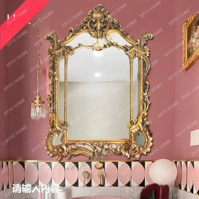 

L retro bathroom mirror wall hanging mirror wall carved dressing decorative mirror
