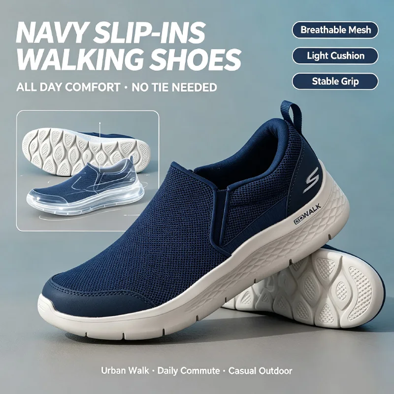 skechers-men-navy-slip-on-walking-shoes-breathable-knit-mesh-light-cushion-arch-support-daily-loafer-casual-sneakers-894181-nvy