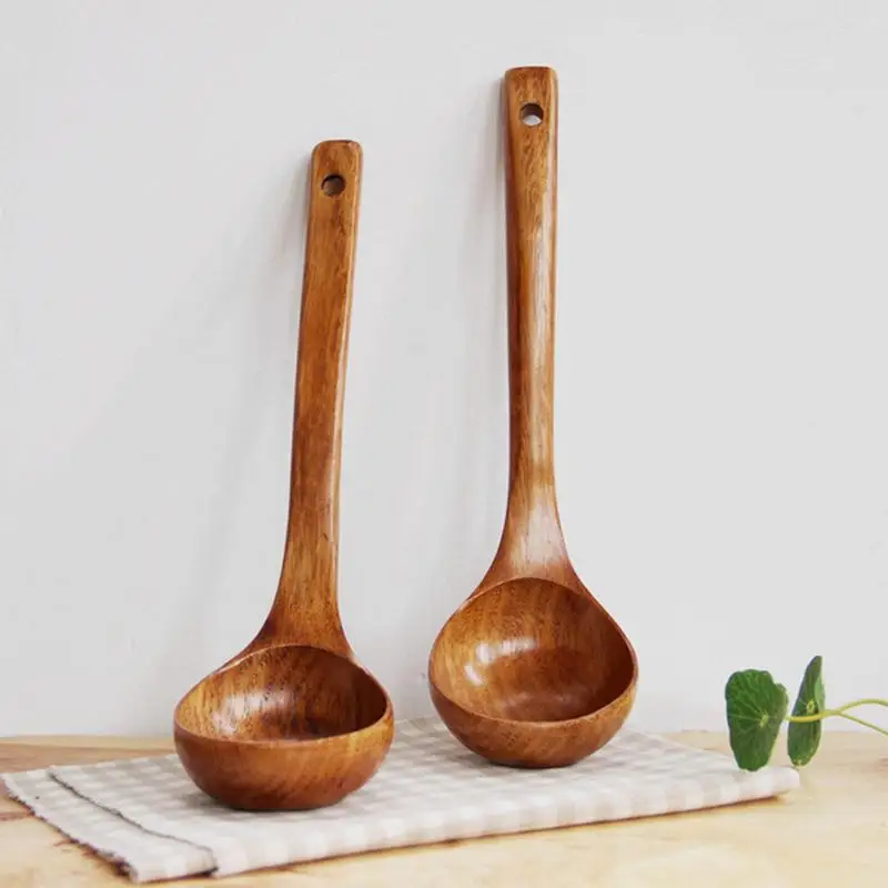 Wooden Soup Spoon Long Handle Dessert Rice Soup Ladle Teaspoon Cooking Spoons Kitchen Cutlery Gadget Accessories