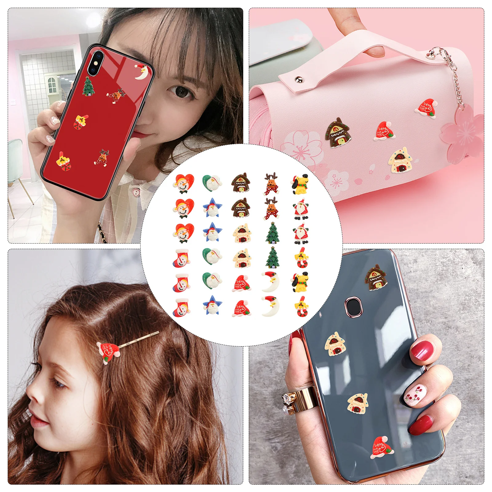 

30 шт., рождественские подвески из смолы, плоская задняя часть, украшения «сделай сам», для скрапбукинга, чехол для телефона, украшение для альбома, креативное рождественское ремесло