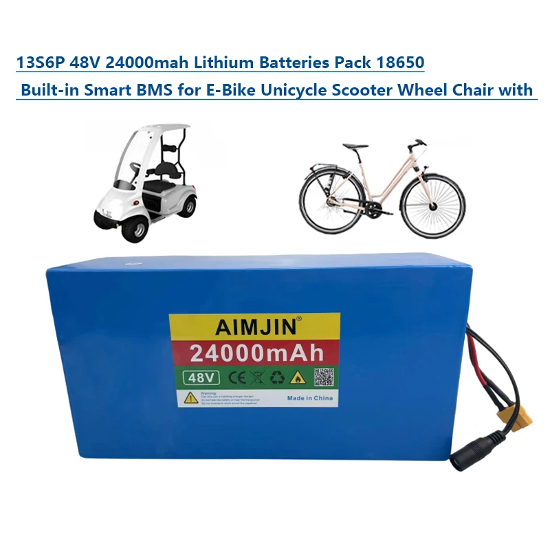 13S6P 48V 24000mAh lithium battery pack scooter 18650 built-in intelligent BMS rechargeable battery