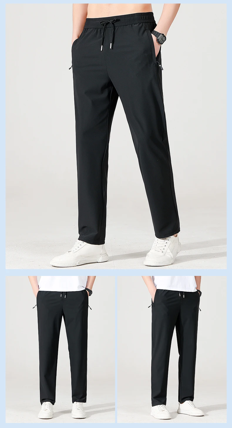 Herrenhose aus Eisseide, Sommer 2024, Schwarz-Grau, dünner Stil, Business-Casual-Hose, Outdoor, Stretch, atmungsaktiv, gerades Bein, locker geschnitten – Detail 14