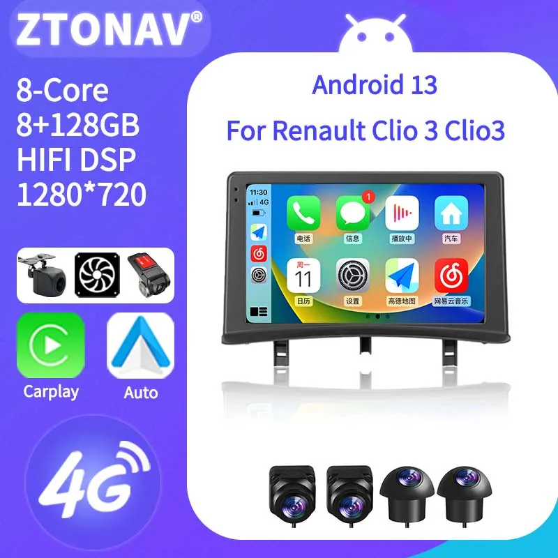 Car Radio For Renault Clio 3 Clio3 2005-2014 Android Screen Car Media Video Player Headunit Carplay Auto Support 360 Camera