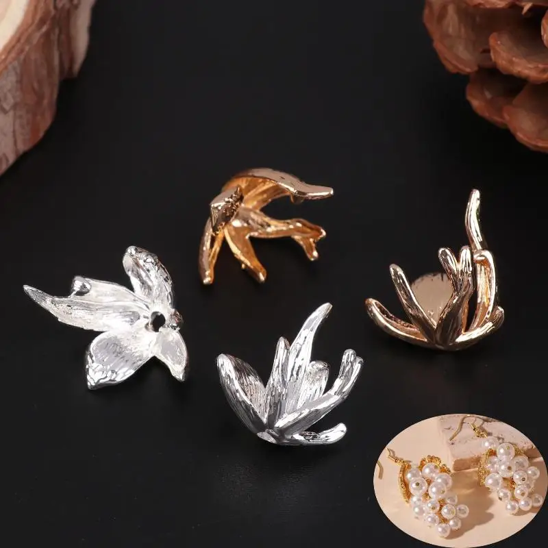 

2Pcs Dainty Flower Base Cap Charms Earrings Jewelry Making Supplies DIY Brass Accessories