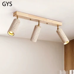 Led Spotlight 3 Heads Surface Mounted Ceiling Lamp Stone Wood Spot Light Long Wall Foco For Living Room Cloakroom Clothing Store