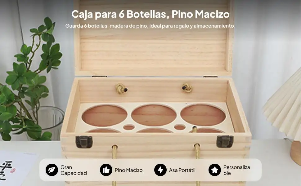 Rustic Wine Bottle Storage Box Wood Crate with Handle Latch Accessory Wine Gift Case for Home Bar Holiday Family Gathering