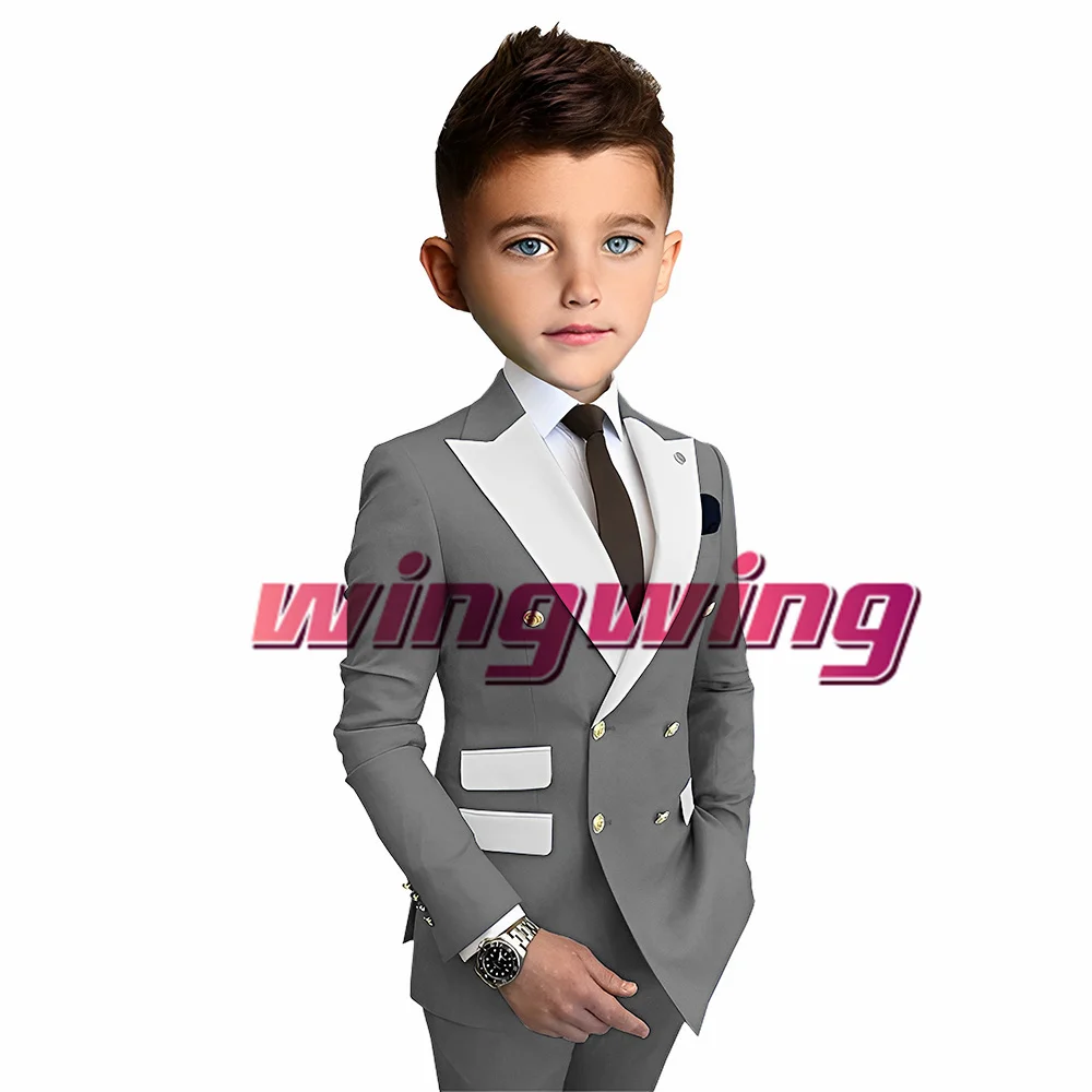 Orange Suit for Boys Wedding Tuxedo Double Breasted Jacket Pants 2 Piece Set Formal Party Dress Kids Fashion Blazer