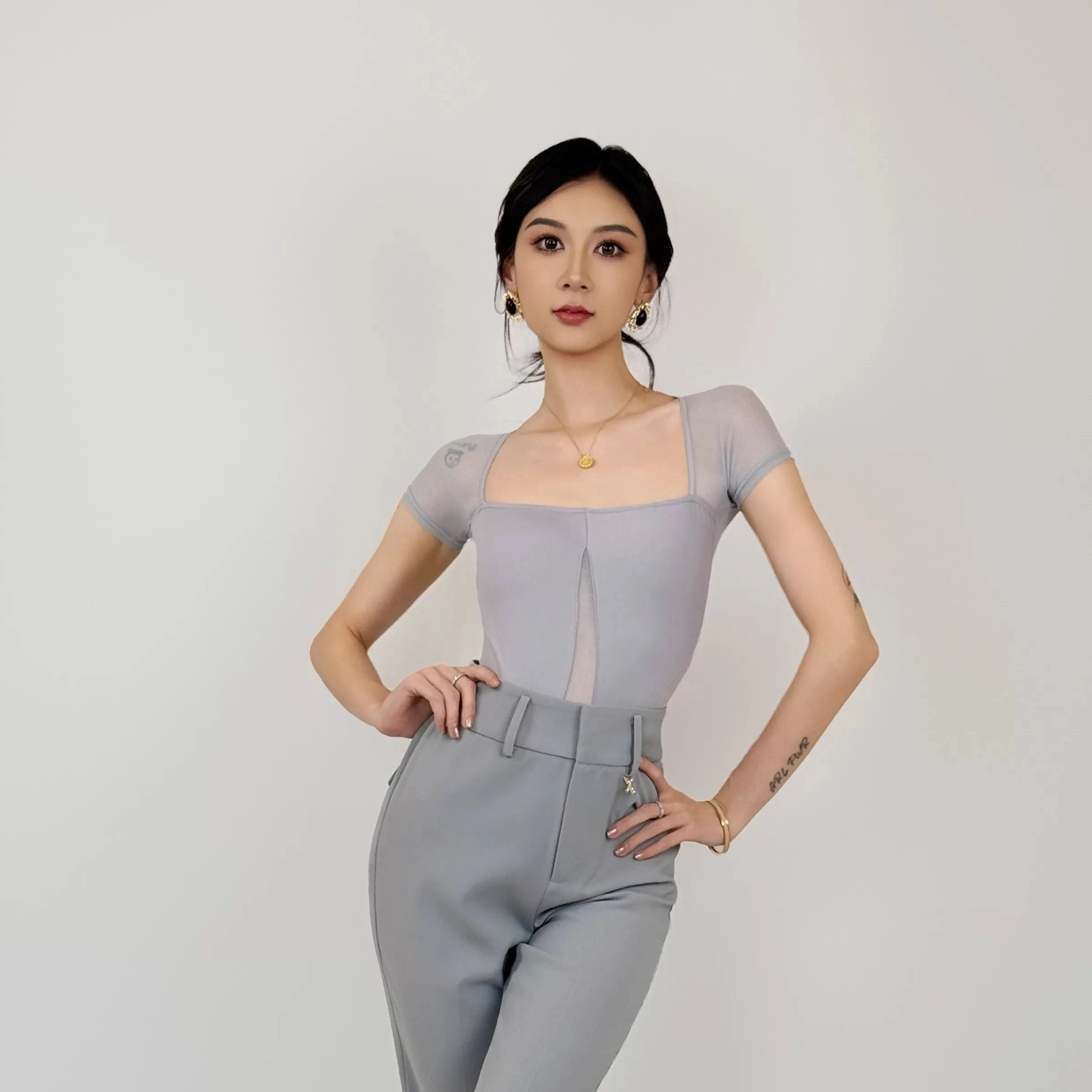 Modern Dance Short Sleeve Mesh Splicing Top Waltz National Standard Dance Practice Clothing Latin Dance Clothes Women DN21106