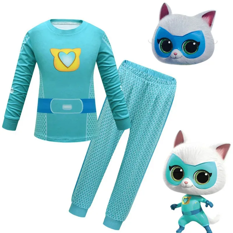 Halloween superkitties jogo cosplay traje super gatinhos anime modelo cos roupas moletom máscara crianças carnaval presente de aniversário