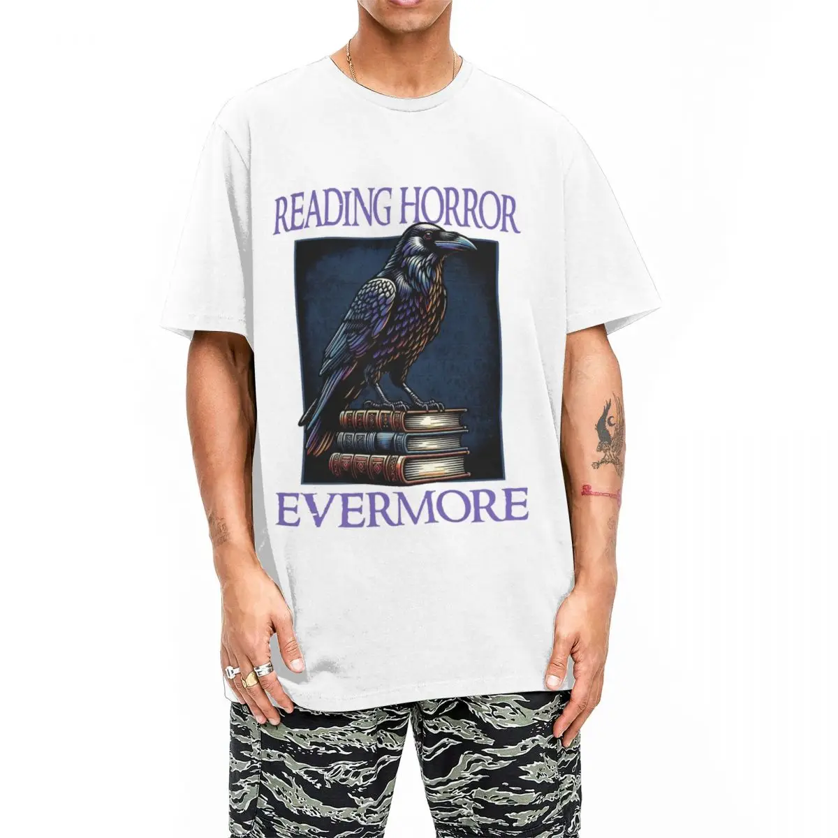 Funny Reading Horror Raven Avid Reader Book Lover T Shirt for Men Women Cotton Goth Bibliophile Tee Shirt Printed Clothing