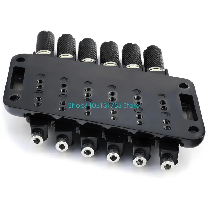 K0EF Six-Position Guitar Bridge Assembly for a Corresponding Headless Guitar, with Black Finish and Brass-Tone and Silver-Tone