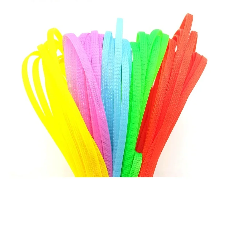 Flat PET Cable Sleeves Braided Expandable Nylon Snakeskin Wire Sleeving Grey Pink Purple Orange 3MM 4MM 6MM 8MM 10MM 12MM 16MM