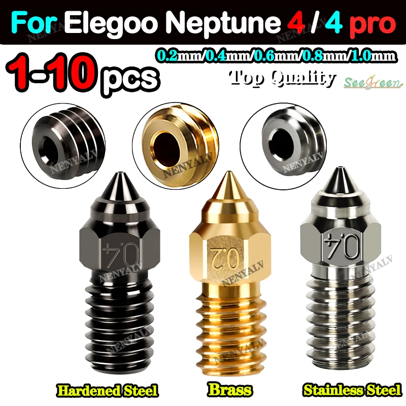 For Elegoo Neptune 4 Nozzle Stainless Steel High-Speed Nozzle 1/10pcs For Elegoo Neptune 4 pro Hardened Steel Brass Nozzle