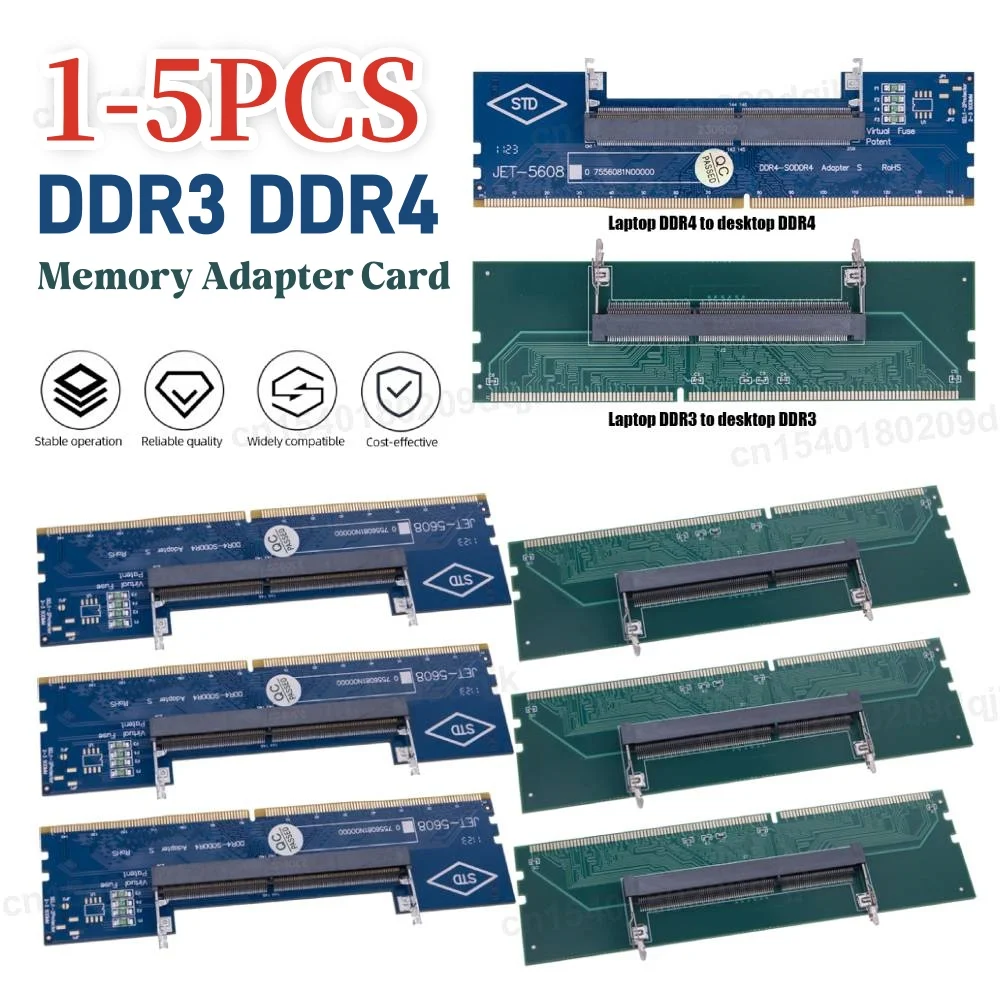 1-5PCS DDR3 DDR4 to SO-DIMM Adapter Connectors Laptop RAM Memory DDR3/4 Sodimm to Dimm Riser 240pin 288pin DIMM Card for Desktop