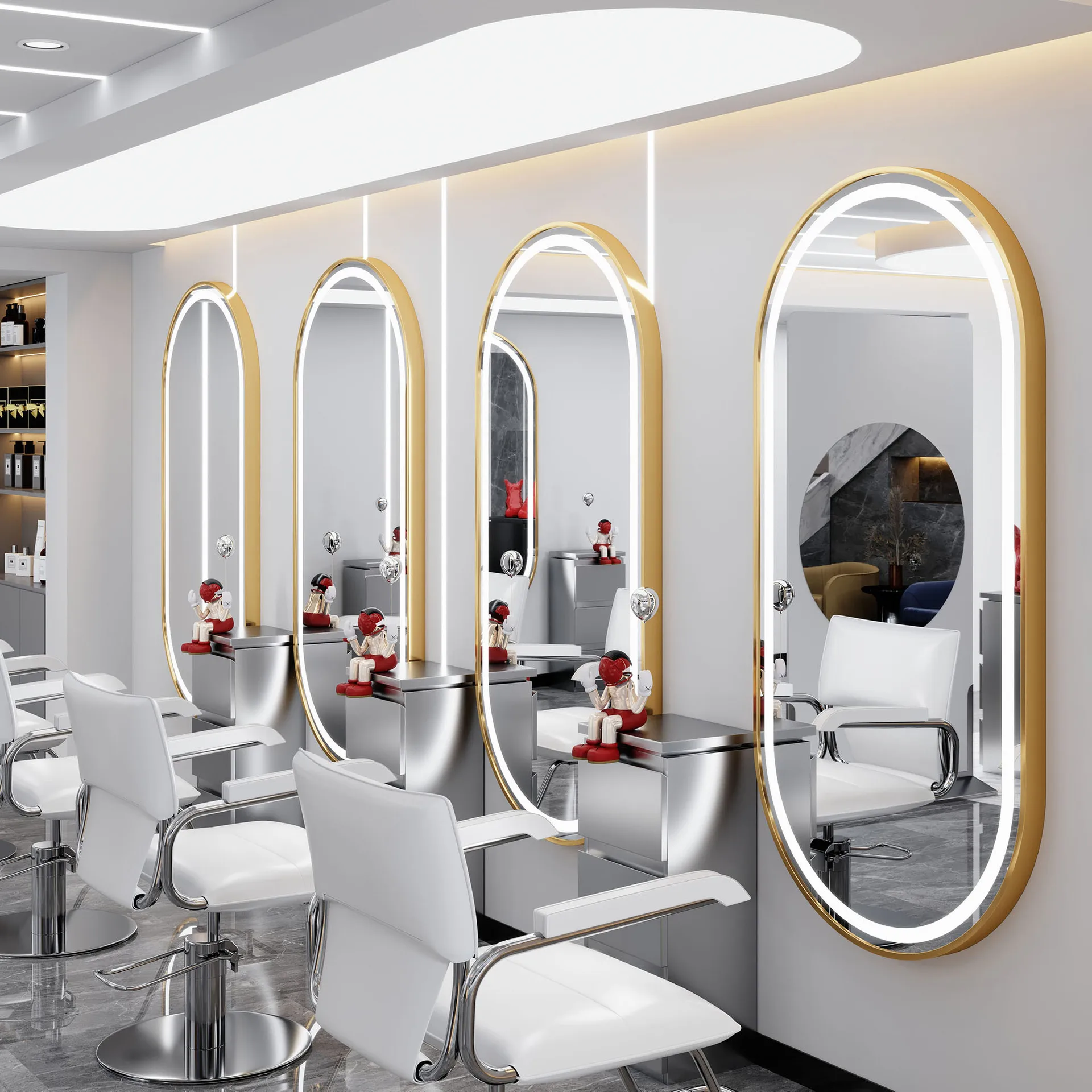 Factory direct sales barber shop hair mirror table salon trendy shop single-sided wall hanging simple light salon barber shop