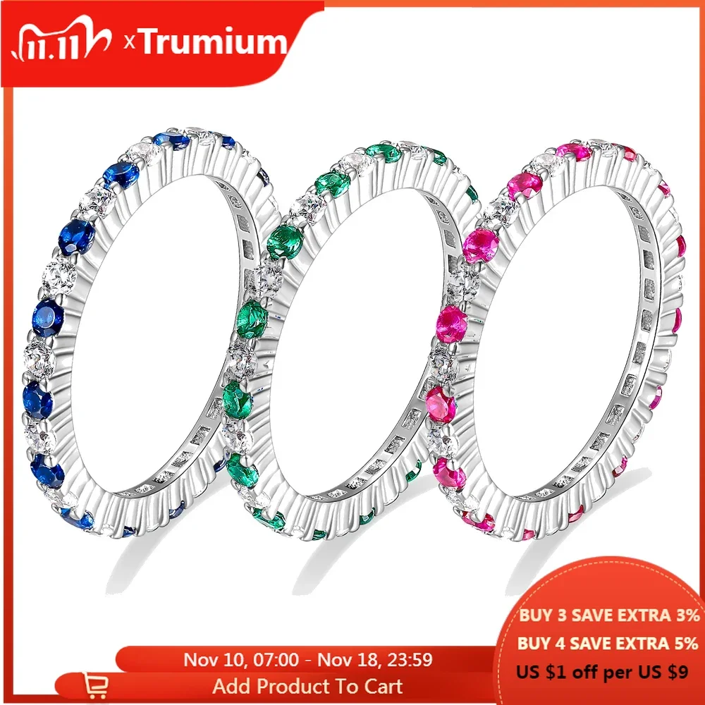 Trumium 925 Sterling Silver Rings for Women Sapphire Ruby Cubic Zircon Color Gemstone Boho Wedding Engagement Ring Jewelry